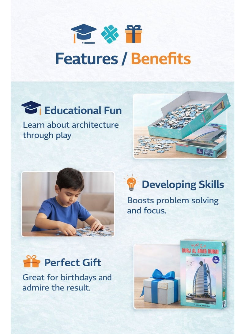 بازل برج العرب دبي 200 قطعة – لعبة تركيب معلم معماري شهير للأطفال والكبار للتسلية والتعليم - Image 3