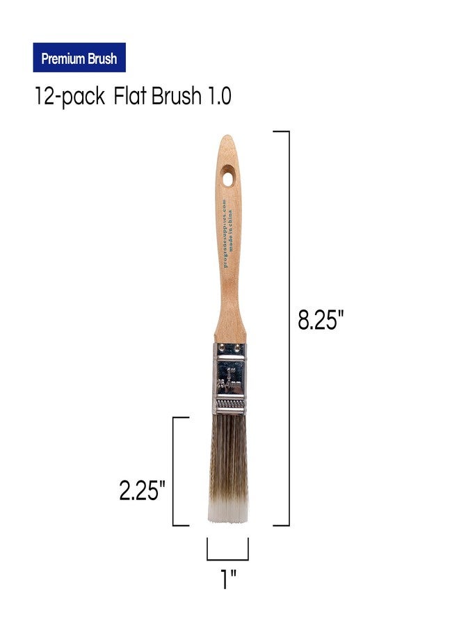 Pro-Grade 12PK 1 inch Flat Brush Premium Wall/Trim House Paint Brush Set Great for Professional Painter and Home Owners Painting Brushes for Cabinet Decks Fences Interior Exterior & Commercial Paintbrush. - Image 3