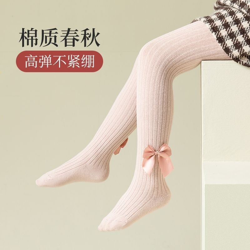 Children'S Pantyhose Girls Big Pp Leggings Cotton Vertical Strip Baby Girls Big Bow - Image 5