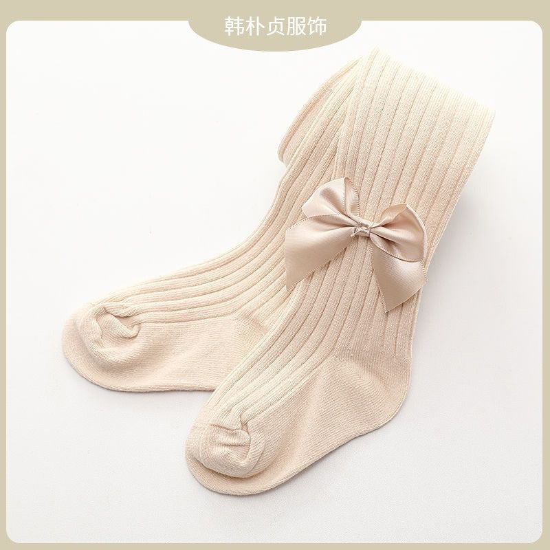 Children'S Pantyhose Girls Big Pp Leggings Cotton Vertical Strip Baby Girls Big Bow - Image 1