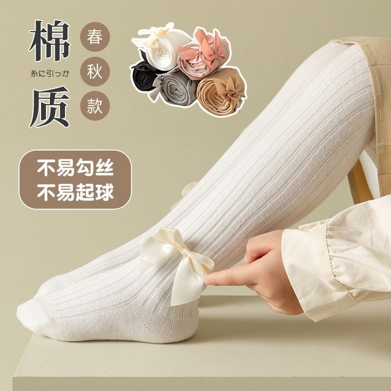 Children'S Pantyhose Girls Big Pp Leggings Cotton Vertical Strip Baby Girls Big Bow - Image 2