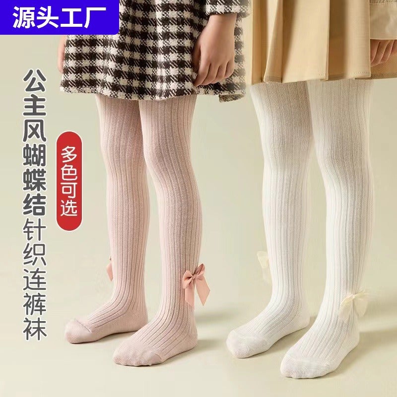 Children'S Pantyhose Girls Big Pp Leggings Cotton Vertical Strip Baby Girls Big Bow - Image 4