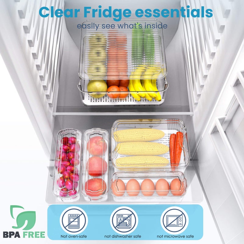 SMRCAD 6 Pack Refrigerator Organizers, Clear Pull-out Drawer Container and Organizer Bins with Lids, Stackable Storage Containers for Fruits, Vegetable (Set of 6 (Include Pull Out Drawer)) - Image 2