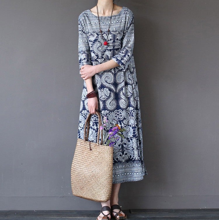 Factory direct supply big 2019 new print ethnic style large size dress Photo Color 3XL - Image 3