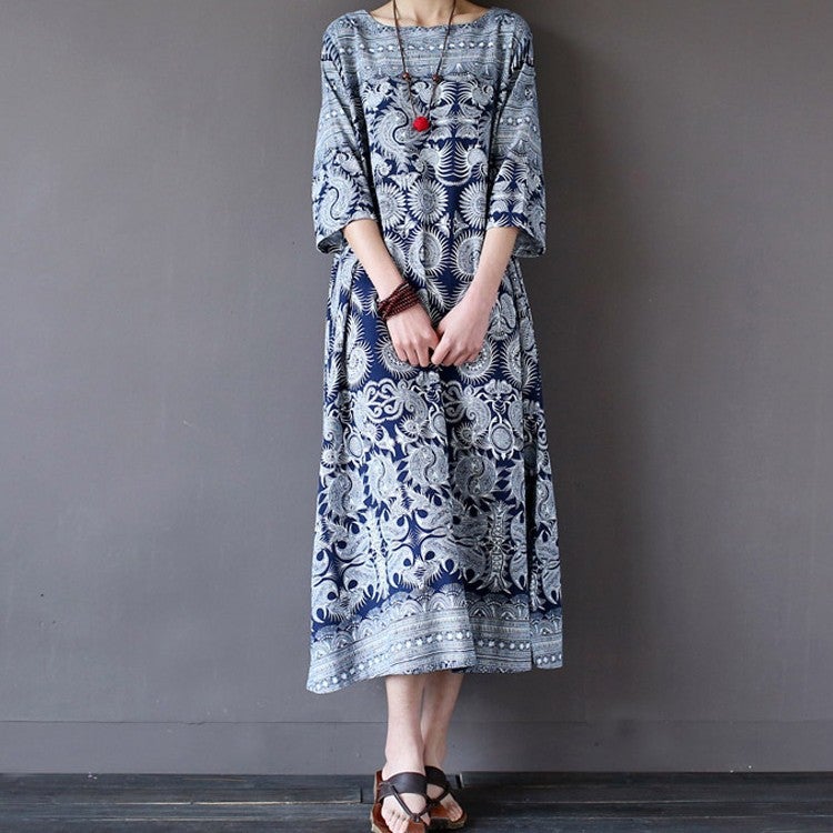 Factory direct supply big 2019 new print ethnic style large size dress Photo Color 3XL - Image 2