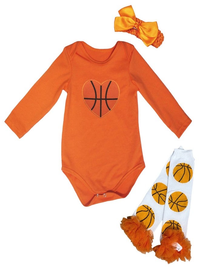 Petitebella Basketball Heart L/s Baby Bodysuit Leg Warmer Nb-18m (Orange, 12-18 Months)