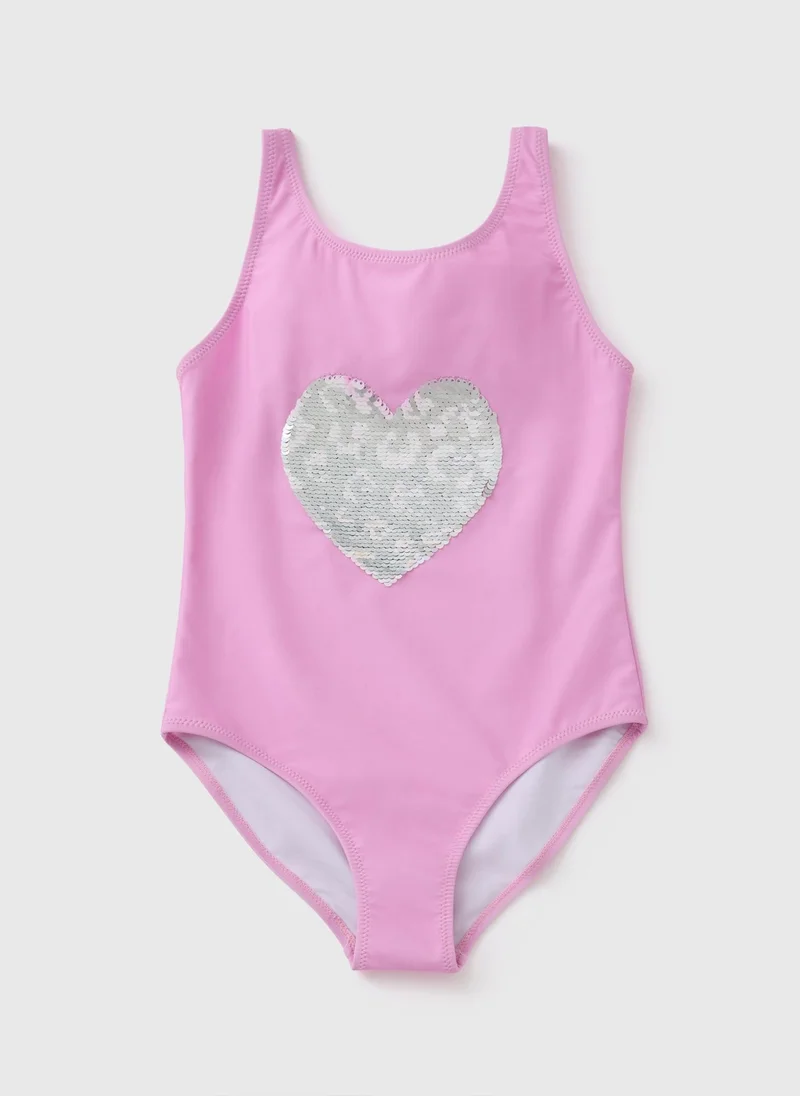 Matalan Girls Pink Heart Sequin Swimsuit