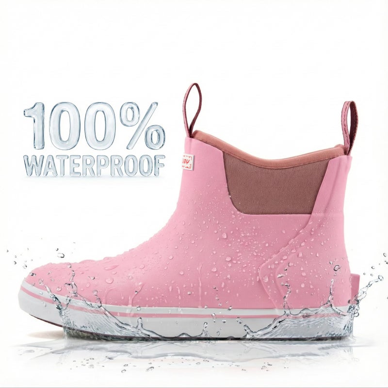 SUREWAY Women's Ankle Fishing Deck Boots for Women,Short Waterproof Neoprene Rubber Rain Boots,Lightweight Garden Work Shoes for Women,Upgraded Slip Resistant,New Pink,Size 9 - Image 3