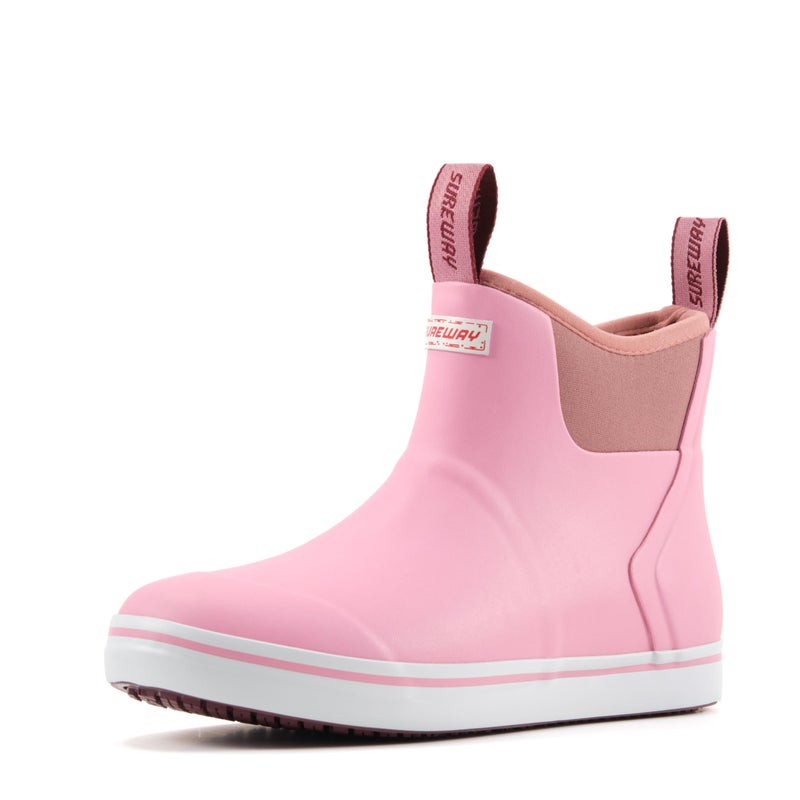 SUREWAY Women's Ankle Fishing Deck Boots for Women,Short Waterproof Neoprene Rubber Rain Boots,Lightweight Garden Work Shoes for Women,Upgraded Slip Resistant,New Pink,Size 9 - Image 1