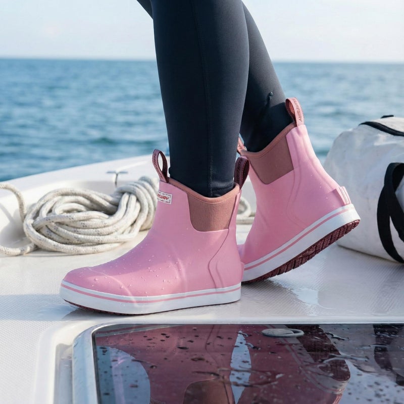 SUREWAY Women's Ankle Fishing Deck Boots for Women,Short Waterproof Neoprene Rubber Rain Boots,Lightweight Garden Work Shoes for Women,Upgraded Slip Resistant,New Pink,Size 9 - Image 2