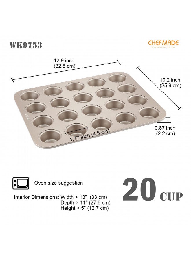 CHEFMADE Mini Muffin Pan, 20-Cavity Non-Stick Tiny Cupcake Pan Bakeware for Oven Baking (Champagne Gold) - Image 1