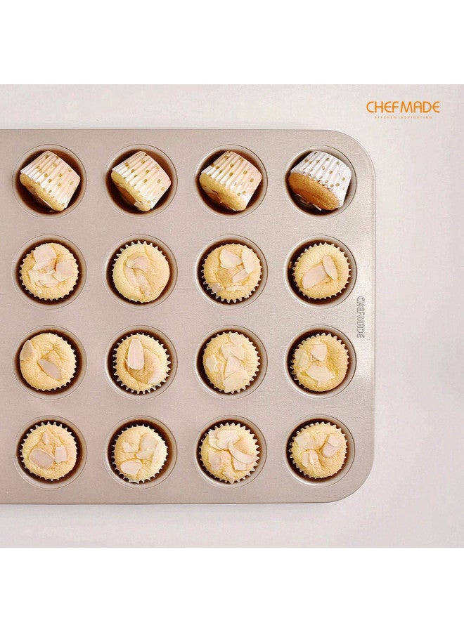 CHEFMADE Mini Muffin Pan, 20-Cavity Non-Stick Tiny Cupcake Pan Bakeware for Oven Baking (Champagne Gold) - Image 4