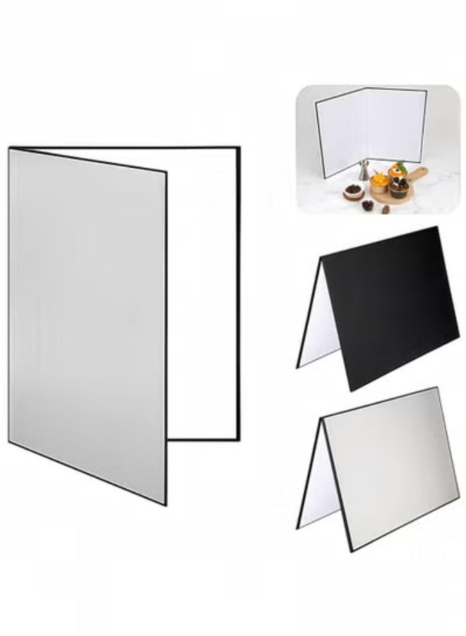 fantasize Light Reflector 3 in 1 Photography Cardboard Diffuser A4 Folding Light Diffuser Board for Studio Product Photography Still Life Photo Shooting 29 * 21cm (Black/White/Silver) - Image 1