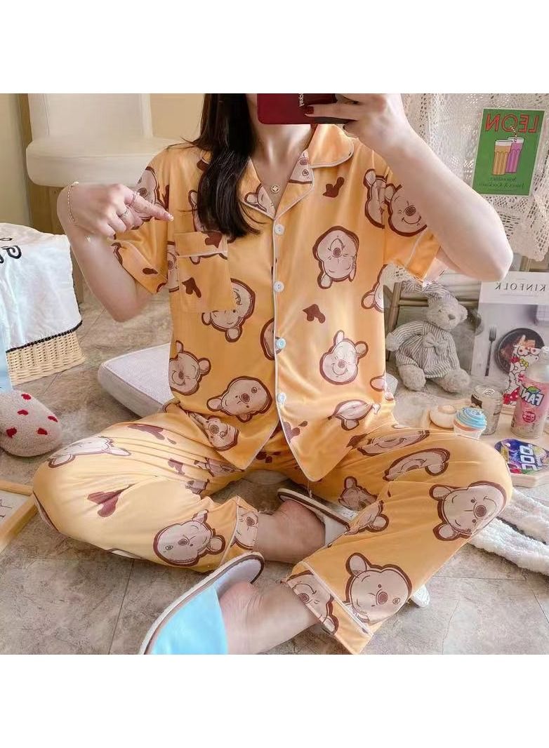 DubaiGallery Women's Collared Neck With Short Sleeve Pyjama Set