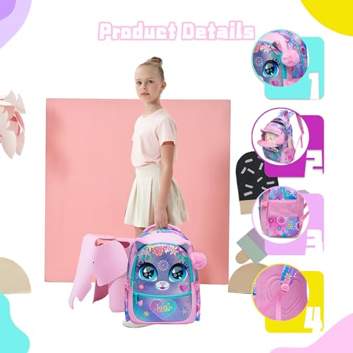 Meetbelify Backpacks for Girls School Bag Cute Girls Backpacks Ages 8-10 Kids Bookbag Set Travel Backpack for Preschool Kindergarten Elementary Students Backpack to School Supplies - Image 4