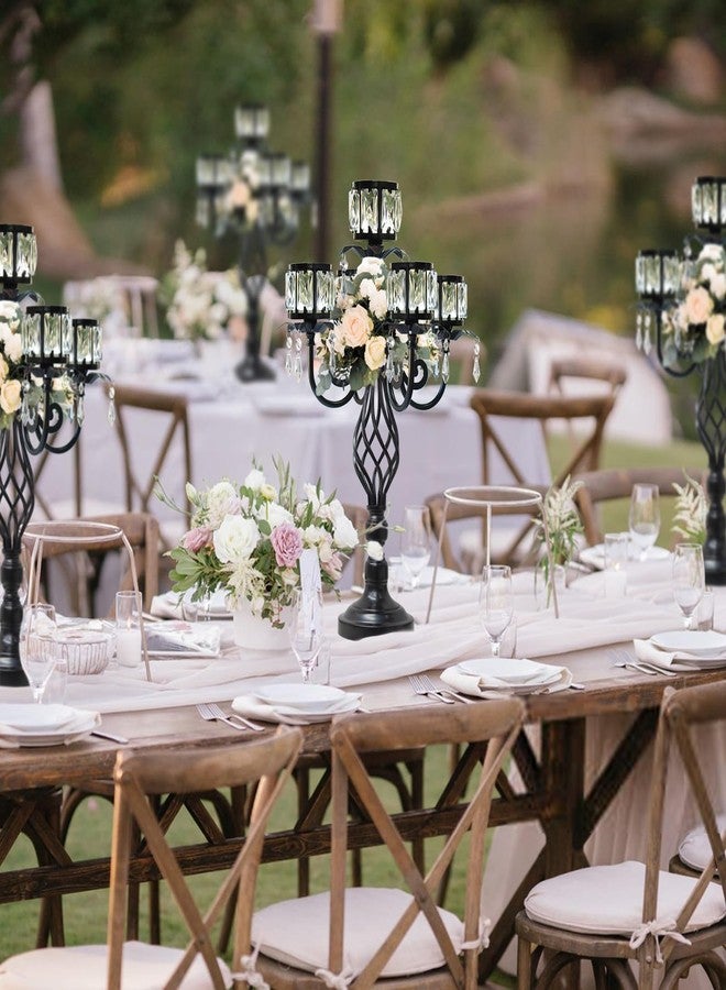 kolnlala 23.2 inch Tall Elegant and Chic 5 Arm Pendant Crystal Candlestick Holder Table Decoration tealight Candle Holder, Candelabra for Gorgeous Wedding/Parties Table Centerpiece (1, Black) - Image 3