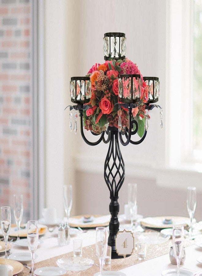 kolnlala 23.2 inch Tall Elegant and Chic 5 Arm Pendant Crystal Candlestick Holder Table Decoration tealight Candle Holder, Candelabra for Gorgeous Wedding/Parties Table Centerpiece (1, Black) - Image 4