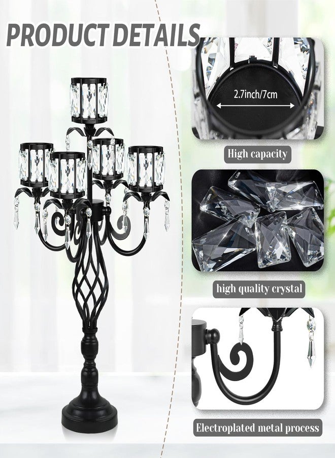 kolnlala 23.2 inch Tall Elegant and Chic 5 Arm Pendant Crystal Candlestick Holder Table Decoration tealight Candle Holder, Candelabra for Gorgeous Wedding/Parties Table Centerpiece (1, Black) - Image 2