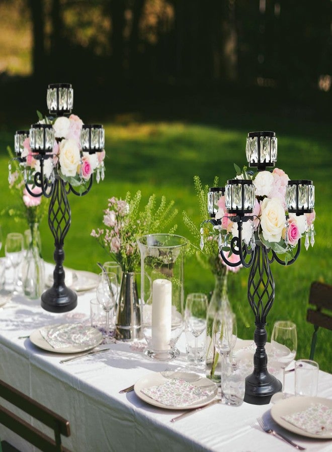 kolnlala 23.2 inch Tall Elegant and Chic 5 Arm Pendant Crystal Candlestick Holder Table Decoration tealight Candle Holder, Candelabra for Gorgeous Wedding/Parties Table Centerpiece (1, Black) - Image 5