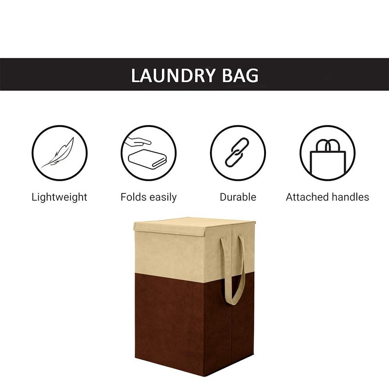 KIVYA laundry storage box basket for clothes with lid and side handle 75 L laundry bags Toy organizer Non woven Brown Set of 1 - Image 2