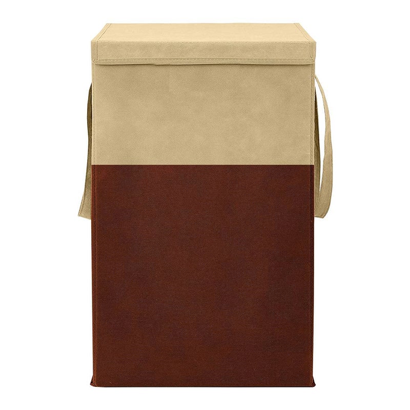 KIVYA laundry storage box basket for clothes with lid and side handle 75 L laundry bags Toy organizer Non woven Brown Set of 1 - Image 1