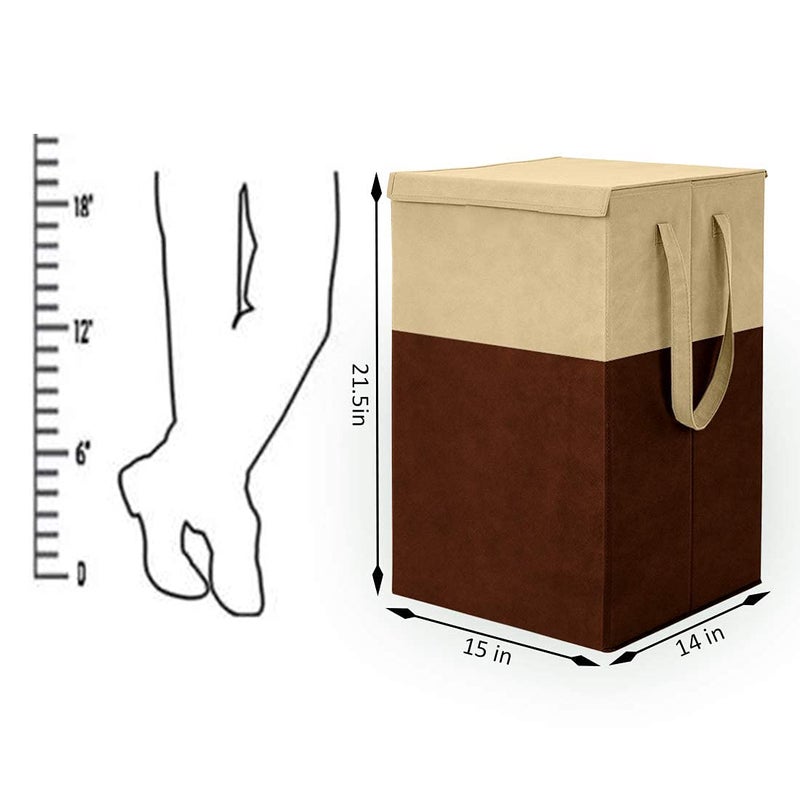 KIVYA laundry storage box basket for clothes with lid and side handle 75 L laundry bags Toy organizer Non woven Brown Set of 1 - Image 3