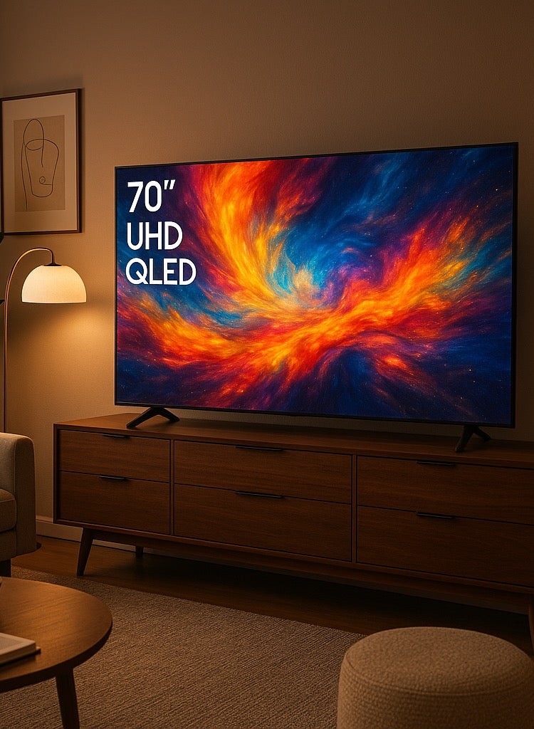 سرين شاشة سرين 70 بوصة سمارت QLED – دقة 4K UHD، نظام WebOS، ريموت ماجيك، تصميم بدون حواف – موديل: SRET-70S4KWQ1 - Image 4
