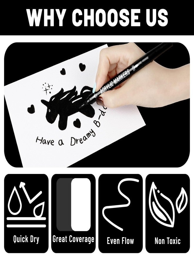 Pagather Black and White Acrylic Paint Markers, 12 Pack Dual Tip with Fine Tip and Brush Tip Pens for Stone, Wood, Calligraphy, Canvas, Ceramic, Metal, Glass, Rock Painting, DIY Crafts - Image 3