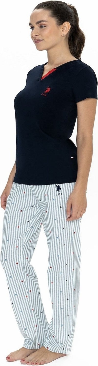 U.S. Polo Assn. 20060 Women's Short Sleeve V-Neck Pajama Set-Navy Blue - Image 4