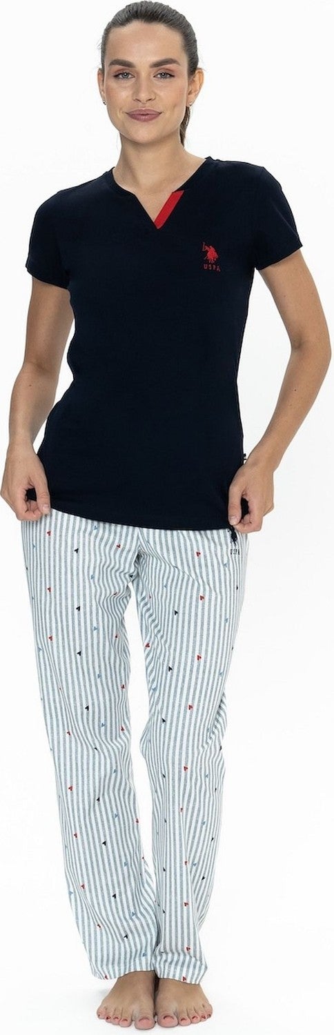 U.S. Polo Assn. 20060 Women's Short Sleeve V-Neck Pajama Set-Navy Blue - Image 1