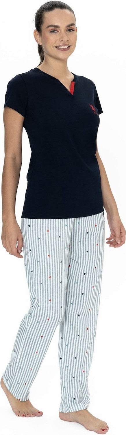 U.S. Polo Assn. 20060 Women's Short Sleeve V-Neck Pajama Set-Navy Blue - Image 3