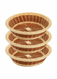SYOSI 3 Pack Woven Breads Baskets, SYOSI 11.5 Inch Poly-Wicker Round Fruit Baskets Stackable Food Serving Holder Imitation Rattan Basket for Kitchen, Restaurant, Outdoor, (Brown, Beige)  - Image 2