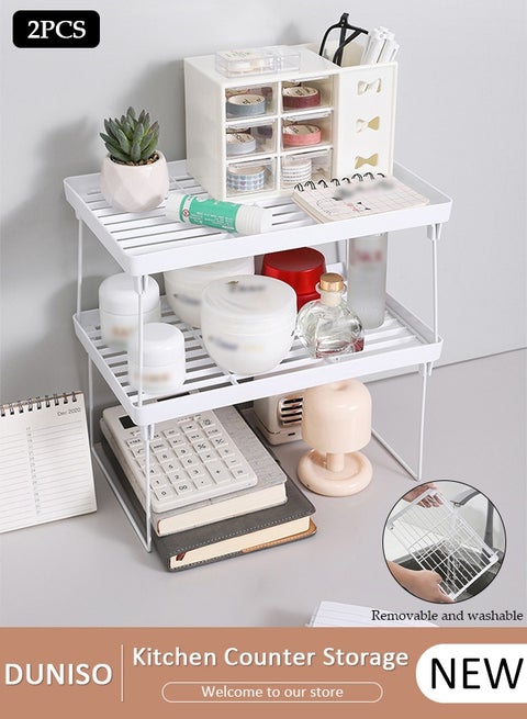 منظم رف التخزين، رف قابل للطي للحمام، المطبخ، سطح المكتب، منظم شبكي خفيف الوزن قابل للطي لمستحضرات التجميل، الكتب، مستلزمات المطبخ، حل تخزين على السطح