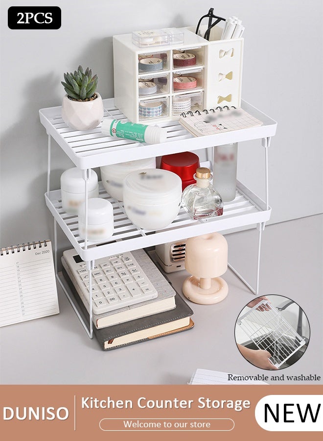 DUNISO منظم رف التخزين، رف قابل للطي للحمام، المطبخ، سطح المكتب، منظم شبكي خفيف الوزن قابل للطي لمستحضرات التجميل، الكتب، مستلزمات المطبخ، حل تخزين على السطح - Image 1
