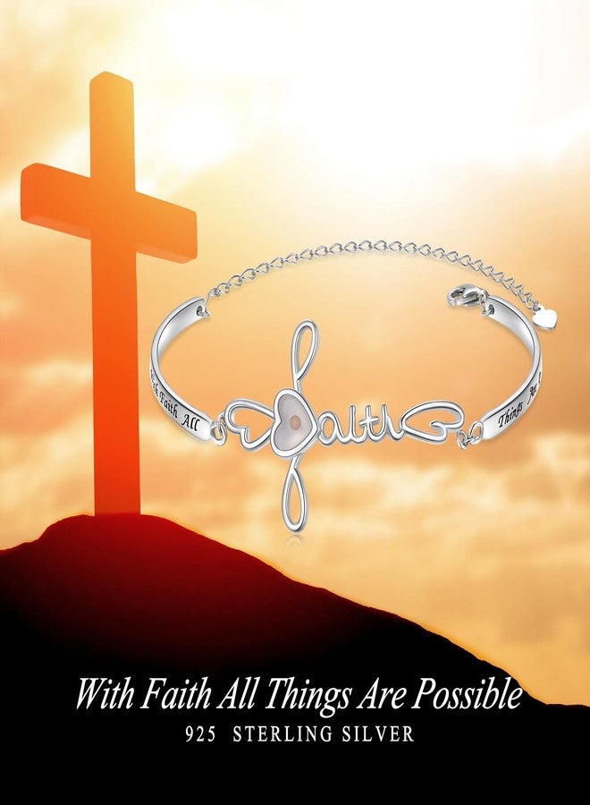 Flyow Easter Faith Cross Bracelet 925 Sterling Silver Adjustable Mustard Seed Bracelet Religious Christian Jewelry Birthday Chirstmas Gifts for Women(With Faith All Things Are Possible) - Image 3