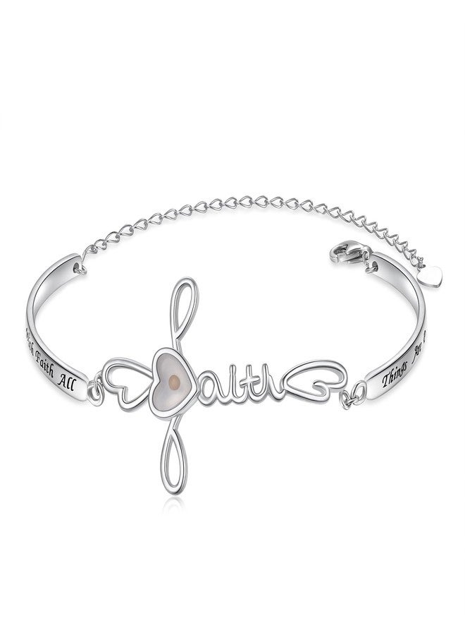 Flyow Easter Faith Cross Bracelet 925 Sterling Silver Adjustable Mustard Seed Bracelet Religious Christian Jewelry Birthday Chirstmas Gifts for Women(With Faith All Things Are Possible) - Image 1