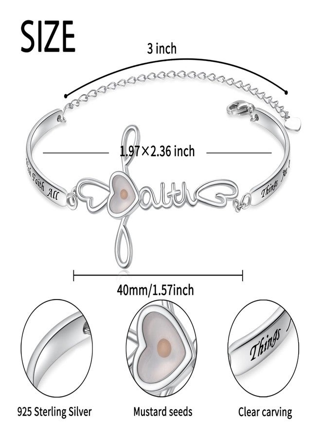 Flyow Easter Faith Cross Bracelet 925 Sterling Silver Adjustable Mustard Seed Bracelet Religious Christian Jewelry Birthday Chirstmas Gifts for Women(With Faith All Things Are Possible) - Image 5