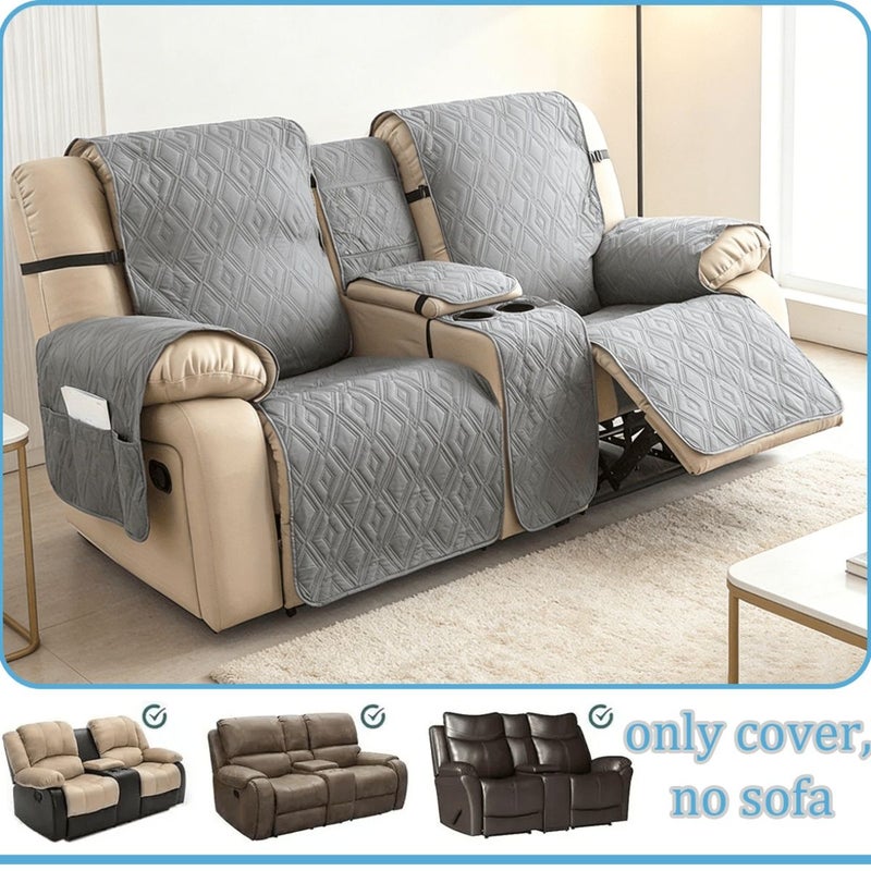 Light Gray Pet Friendly Two Seater Reclining Sofa Cover With Console Non Slip Washable Electric Sofa Protector With Pockets For Living Room Home Theater And RV Use - Image 1