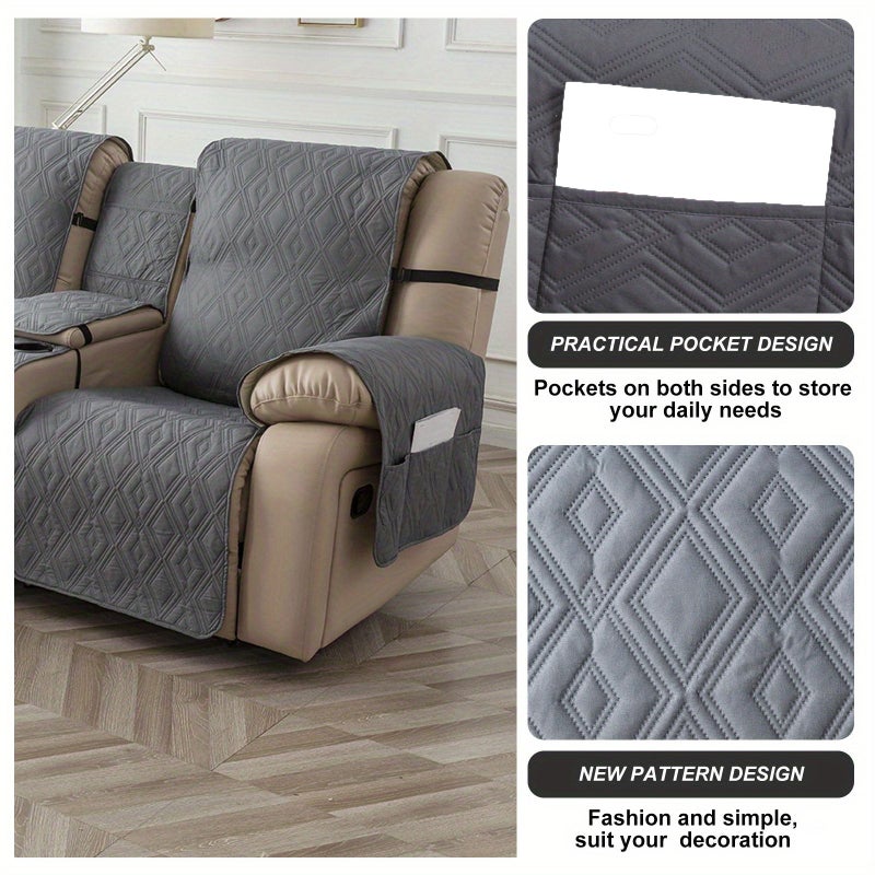 Light Gray Pet Friendly Two Seater Reclining Sofa Cover With Console Non Slip Washable Electric Sofa Protector With Pockets For Living Room Home Theater And RV Use - Image 2