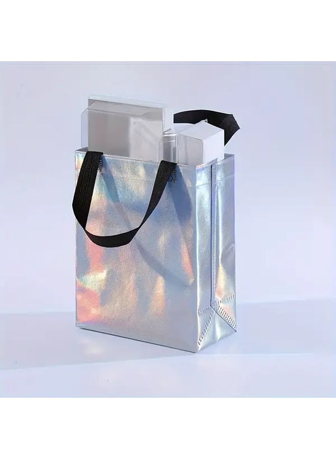 Black Handle Reusable Nonwoven Gift Bags 10 Pcs Holographic Rainbow Party Birthday - Image 4