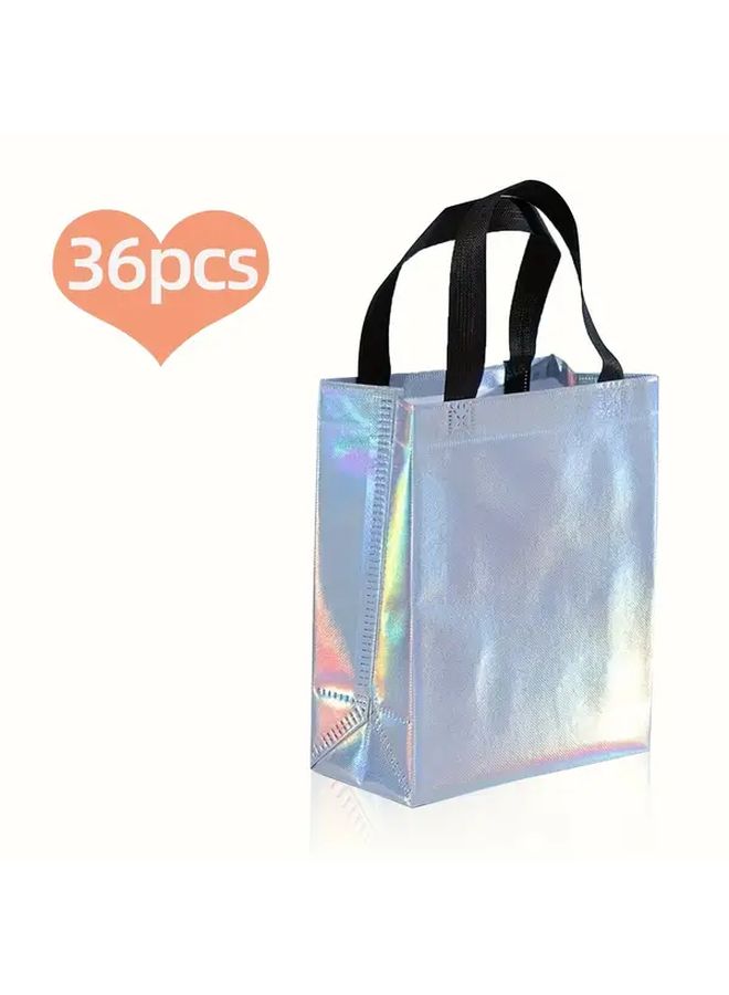 Black Handle Reusable Nonwoven Gift Bags 10 Pcs Holographic Rainbow Party Birthday - Image 5