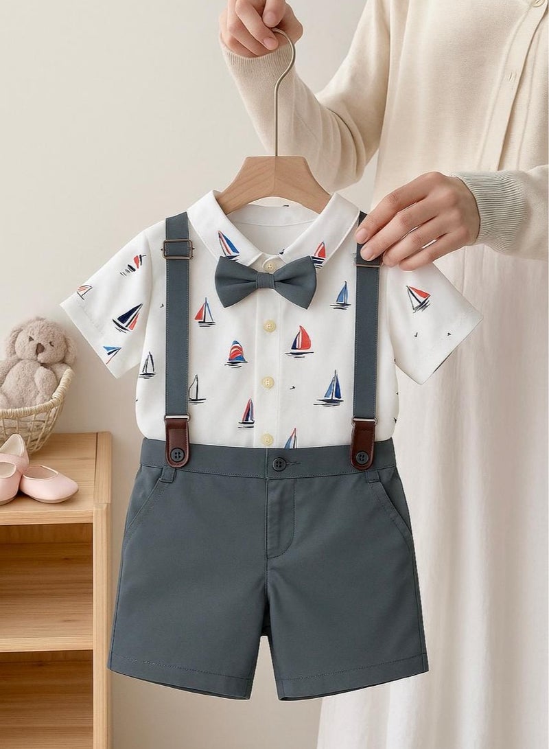 ANDRINA Baby Boys Formal Suit, Romper Suit with Bowtie, Formal Pants Set. - Image 2