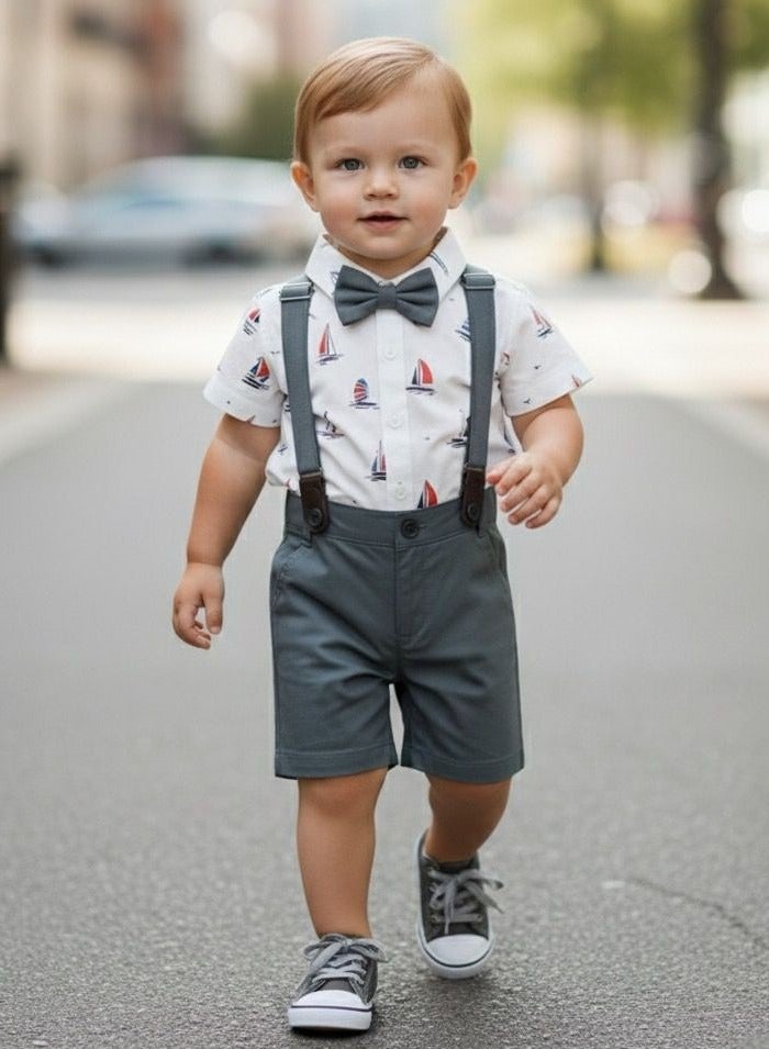 ANDRINA Baby Boys Formal Suit, Romper Suit with Bowtie, Formal Pants Set. - Image 1