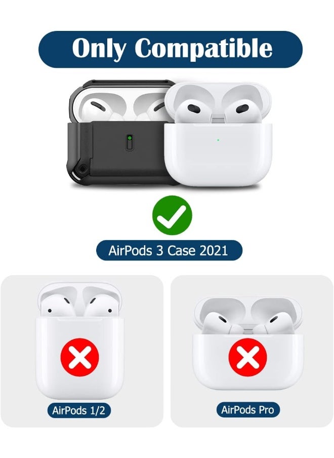 NALANDA - NALANDA Airpods 3 Case Cover with Keychain Clip, Sliding Secure Buckle Rugged Shell Protective Skin Compatible with Airpods 3rd Generation Case-Black - Image 1