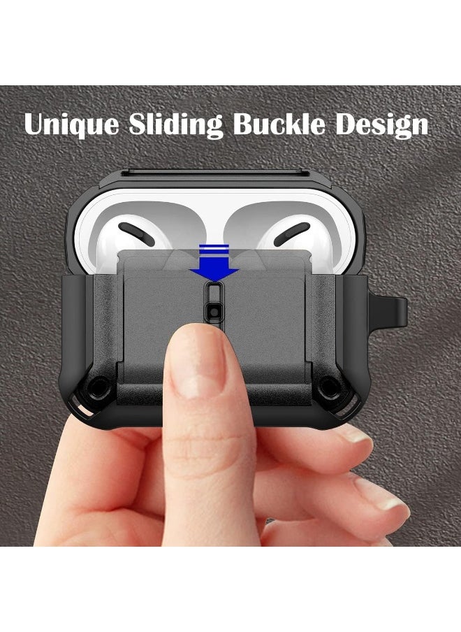 NALANDA - NALANDA Airpods 3 Case Cover with Keychain Clip, Sliding Secure Buckle Rugged Shell Protective Skin Compatible with Airpods 3rd Generation Case-Black - Image 1
