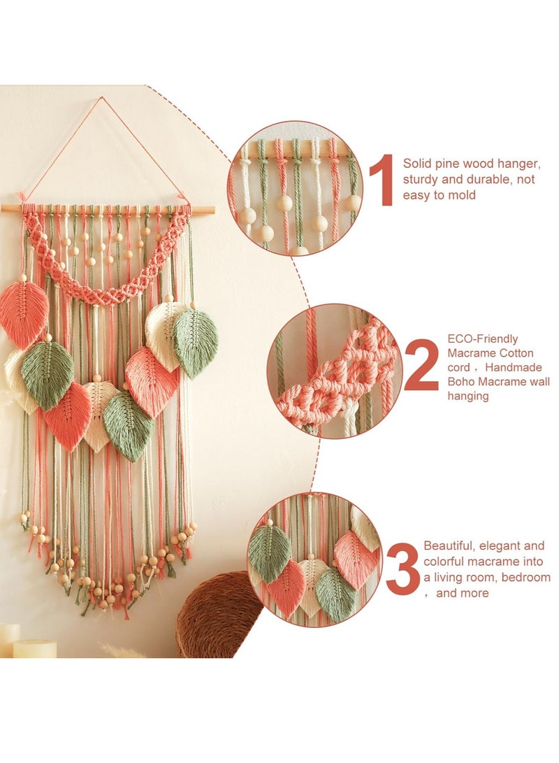 Antikiano Macrame Wall Hanging -Handmade Leaf Wall Tapestry,Boho Decorations for Bedroom Living Room Bathroom,Earthy Room Decor Aesthetic,Wedding Birthday for Women Girls - Image 2