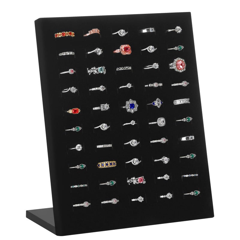 KUKUVR Velvet L-Shaped 50 Slots Ring Earring Holder Display Stand, jewelry Ring Earring Organizer Case Tray for Women & Selling Show (Black) - Image 1