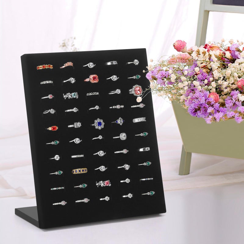 KUKUVR Velvet L-Shaped 50 Slots Ring Earring Holder Display Stand, jewelry Ring Earring Organizer Case Tray for Women & Selling Show (Black) - Image 5
