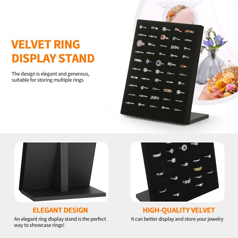 KUKUVR Velvet L-Shaped 50 Slots Ring Earring Holder Display Stand, jewelry Ring Earring Organizer Case Tray for Women & Selling Show (Black) - Image 3