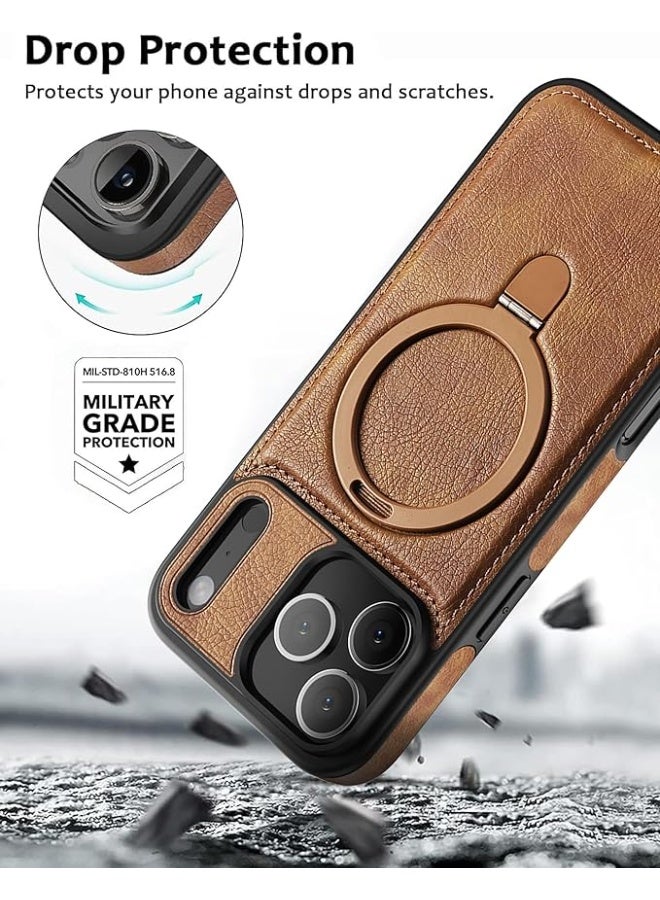 KASTWAVE Magnetic Leather Case for iPhone 17 Pro Max, Military Grade Drop Protection, Slim Back Cover with Adjustable Stand, Compatible with Magsafe, Slim Kickstand Phone Cover, Brown - Image 3